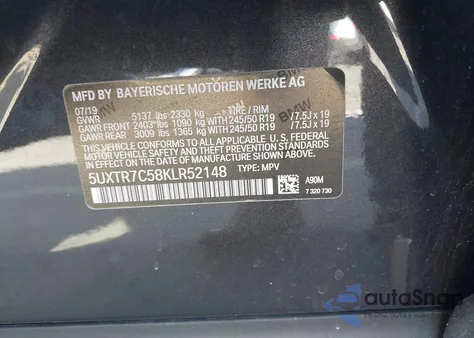 2019 BMW X3 Sdrive30I z USA, uszkodzony, nr VIN 5UXTR7C58KLR52148